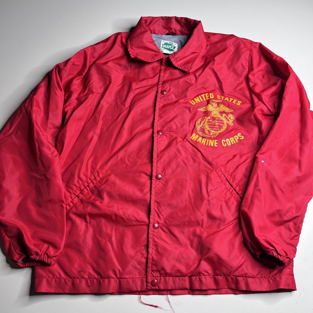 Vintage Maple Jacket Mens Medium‎ Red Marine Corps Nylon Coach Windbreaker USMC
